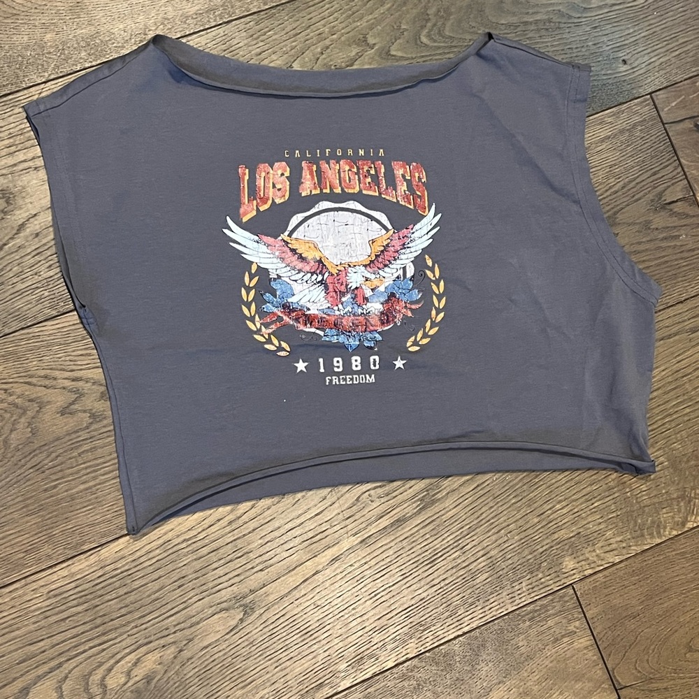 Gray off the shoulder crop top